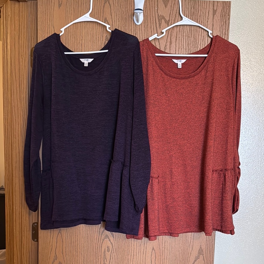 Women's Burnt Orange and Purple Long Sleeve Tops